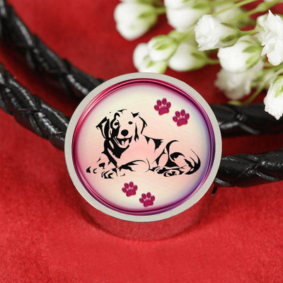 Golden Retriever Dog Print Circle Charm Leather Woven Bracelet-Free Shipping - Deruj.com