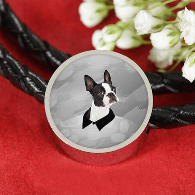 Boston Terrier Print Woven Leather Charm Bracelet-Free Shipping - Deruj.com