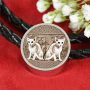 Oriental Shorthair Cat Print Circle Charm Leather Bracelet-Free Shipping - Deruj.com