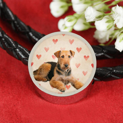 Airedale Terrier Print Luxury Circle Charm Leather Bracelet-Free Shipping - Deruj.com