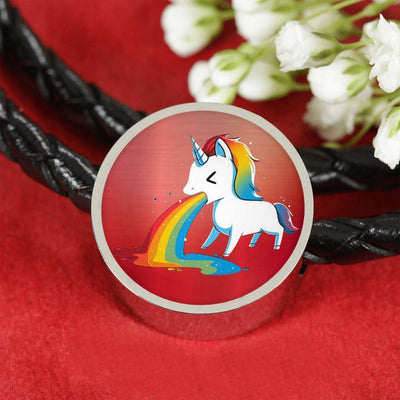 Unicorn Rainbow Print Circle Charm Leather Bracelet-Free Shipping - Deruj.com