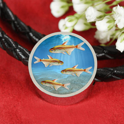 Glowlight Tetra Fish Print Circle Charm Leather Bracelet-Free Shipping - Deruj.com