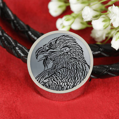 Bearded Vulture Bird Sketch Print Circle Charm Leather Bracelet-Free Shipping - Deruj.com