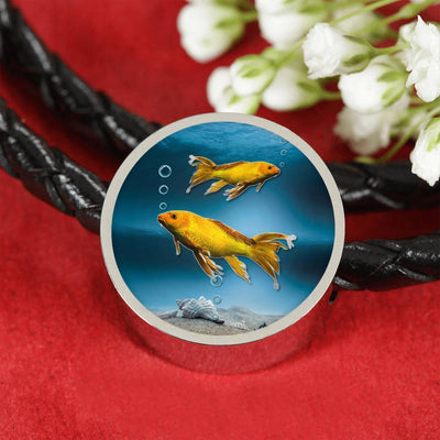 Butterfly Koi Fish Print Circle Charm Leather Bracelet-Free Shipping - Deruj.com