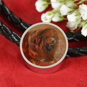 Tibetan Mastiff Dog Print Circle Charm Leather Bracelet-Free Shipping - Deruj.com