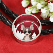 Chihuahua Print Circle Charm Leather Bracelet-Free Shipping - Deruj.com