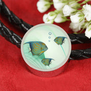 Angelfish Print Circle Charm Leather Bracelet-Free Shipping - Deruj.com