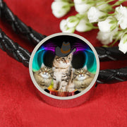 Siberian Cat Print Circle Charm Leather Bracelet-Free Shipping - Deruj.com