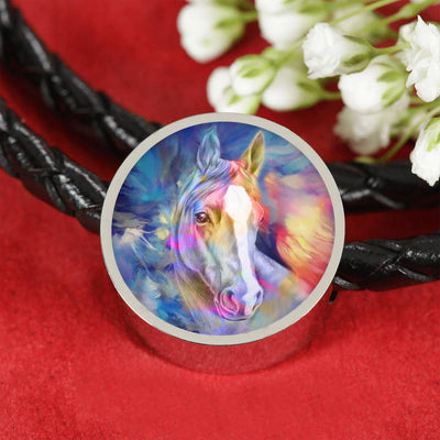 Friesian Horse Print Circle Charm Leather Bracelet-Free Shipping - Deruj.com