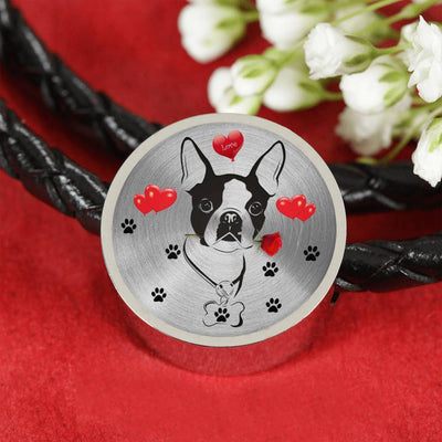 Cute Boston Terrier Print Circle Charm Leather Bracelet-Free Shipping - Deruj.com