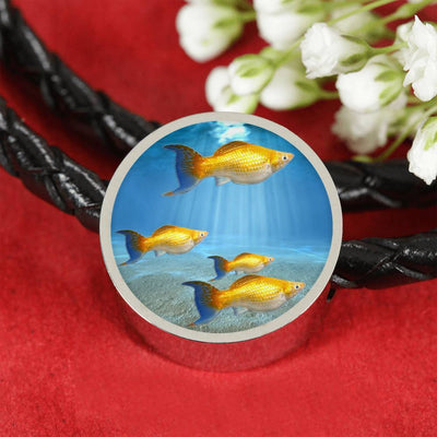 Common Molly Fish Family Print Circle Charm Leather Bracelet-Free Shipping - Deruj.com