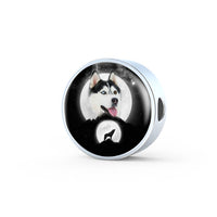 Siberian Husky Dog Print Circle Charm Leather Bracelet-Free Shipping - Deruj.com
