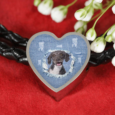 Spanish Water Dog Print Heart Charm Leather Bracelet-Free Shipping - Deruj.com