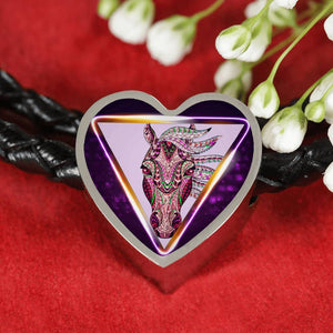 Horse Designer Art Print Heart Charm Leather Woven Bracelet-Free Shipping - Deruj.com