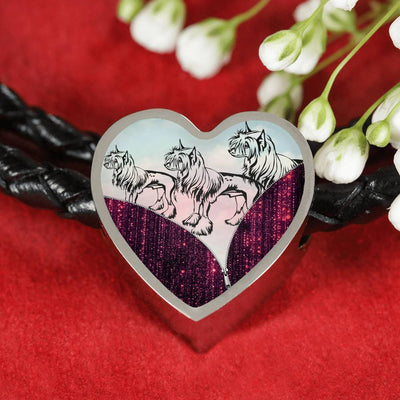 Chinese Crested Dog Art Print Heart Charm Leather Woven Bracelet-Free Shipping - Deruj.com