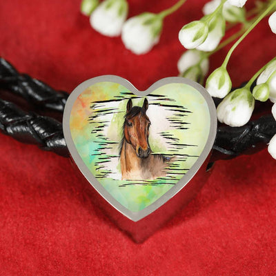 Thoroughbred Horse Art Print Heart Charm Leather Woven Bracelet-Free Shipping - Deruj.com