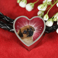 Tibetan Spaniel Dog Print Heart Charm Leather Bracelet-Free Shipping - Deruj.com