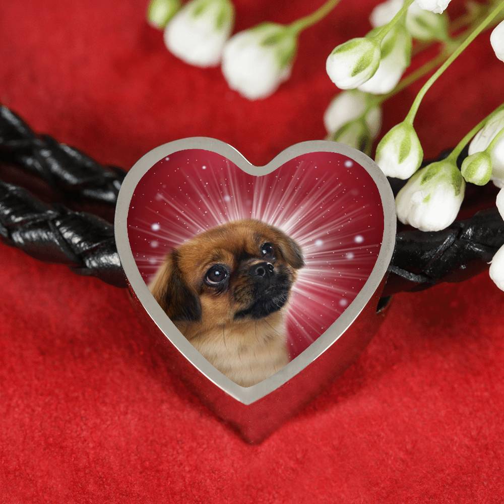 Tibetan Spaniel Dog Print Heart Charm Leather Bracelet-Free Shipping - Deruj.com