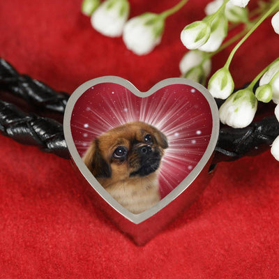 Tibetan Spaniel Dog Print Heart Charm Leather Bracelet-Free Shipping - Deruj.com