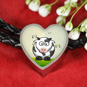 Cute Cow With Butterfly Print Heart Charm Leather Bracelet-Free Shipping - Deruj.com
