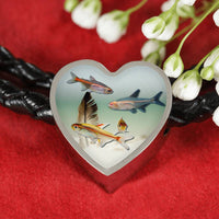 Glowlight Tetra Fish Print Heart Charm Leather Bracelet-Free Shipping - Deruj.com