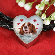 Irish Red and White Setter Print Heart Charm Braided Bracelet-Free Shipping - Deruj.com