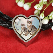 Savannah Cat Print Heart Charm Leather Woven Bracelet-Free Shipping - Deruj.com