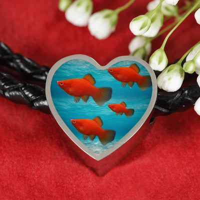 Southern Platyfish Fish Print Heart Charm Braided Bracelet-Free Shipping - Deruj.com
