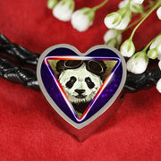Cute Panda Art Print Heart Charm Leather Woven Bracelet-Free Shipping - Deruj.com