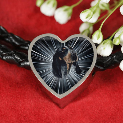 Bluetick Coonhound Dog Print Heart Charm Leather Bracelet-Free Shipping - Deruj.com