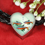 Neon Tetra Fish Print Heart Charm Leather Woven Bracelet-Free Shipping - Deruj.com