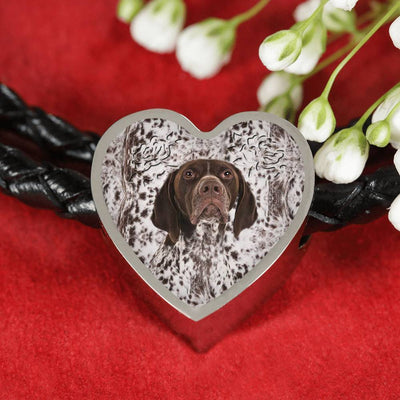 German Shorthaired Pointer Print Heart Charm Leather Bracelet-Free Shipping - Deruj.com