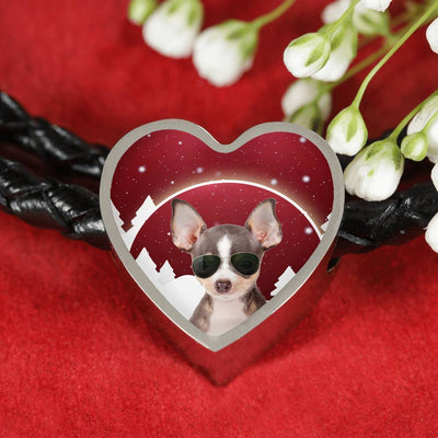 Chihuahua Print Heart Charm Leather Bracelet-Free Shipping - Deruj.com