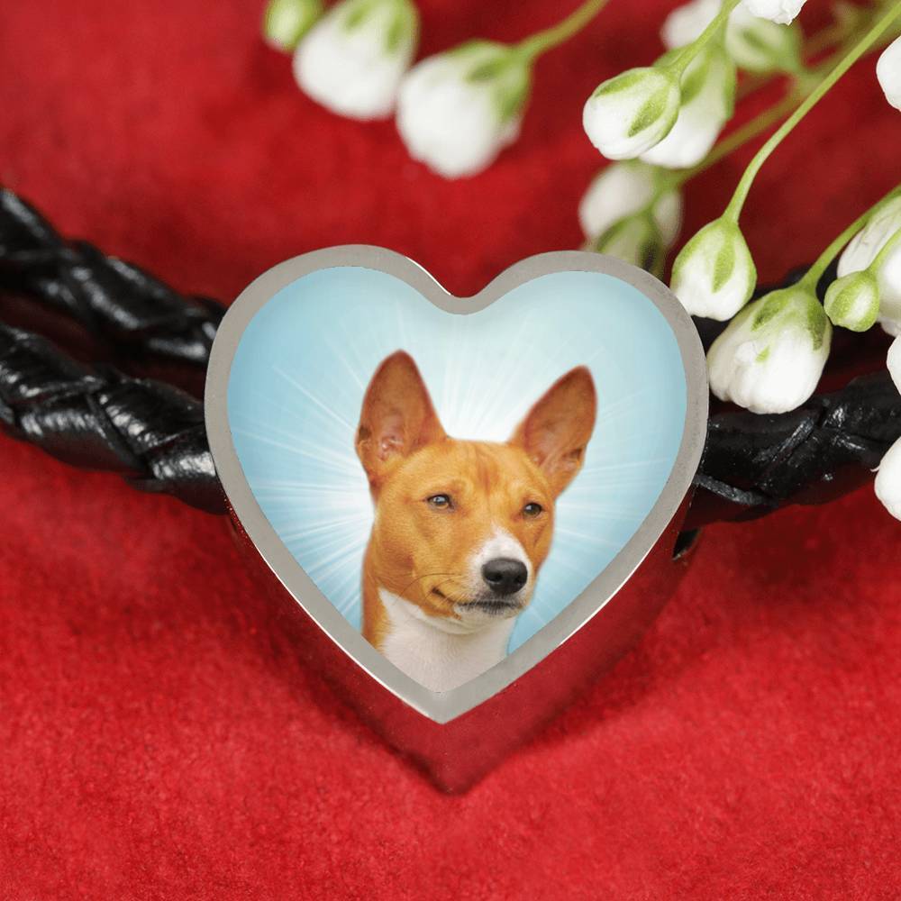 Basenji Dog Print Heart Charm Leather Bracelet-Free Shipping - Deruj.com