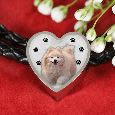 Cute Pomeranian Print Heart Charm Braided Bracelet-Free Shipping - Deruj.com