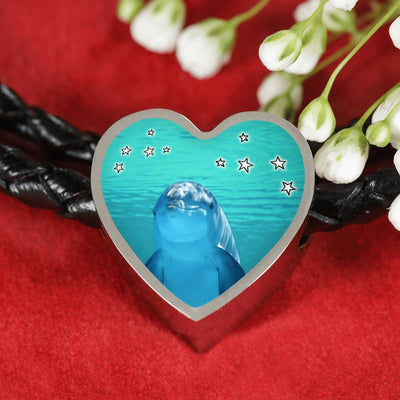 Cute Dolphin Fish Print Heart Charm Braided Bracelet-Free Shipping - Deruj.com