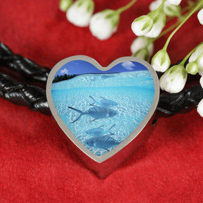 Fish Print Heart Charm Braided Bracelet-Free Shipping - Deruj.com