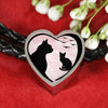 Cat Vector Art Print Heart Charm Leather Woven Bracelet-Free Shipping - Deruj.com