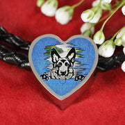 German Shepherd Dog Black Art Print Heart Charm Leather Woven Bracelet-Free Shipping - Deruj.com