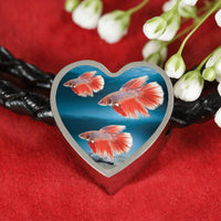 Siamese Fighting Fish Print Heart Charm Braided Bracelet-Free Shipping - Deruj.com