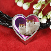 Turkish Van Cat Print Heart Charm Leather Woven Bracelet-Free Shipping - Deruj.com