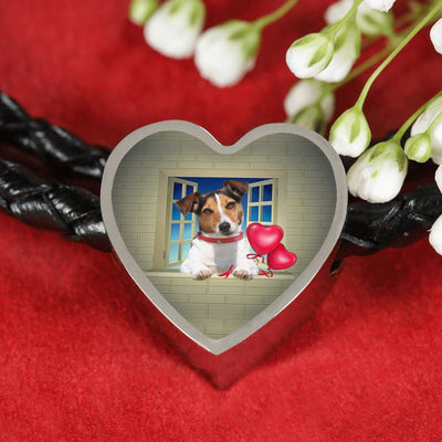 Cute Jack Russell Terrier On Window Print Heart Charm Leather Bracelet-Free Shipping - Deruj.com