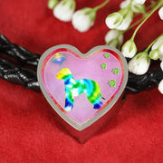 Bedlington Terrier Dog Art Print Heart Charm Leather Woven Bracelet-Free Shipping - Deruj.com