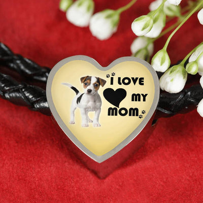 Jack Russell Terrier Print Heart Charm Leather Bracelet-Free Shipping - Deruj.com