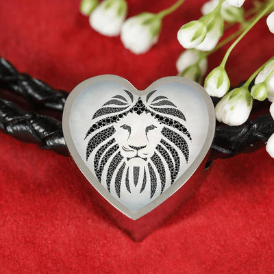 Lion Black&White Art Print Heart Charm Leather Woven Bracelet-Free Shipping - Deruj.com