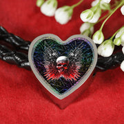 Gun And Skull Print Heart Charm Leather Woven Bracelet-Free Shipping - Deruj.com