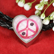 Peace Sign With Paws Print Heart Charm Leather Woven Bracelet-Free Shipping - Deruj.com