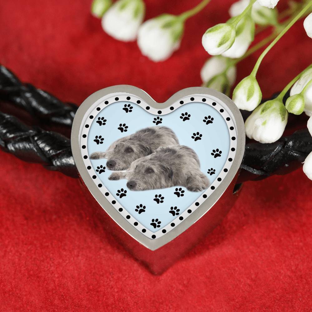 Irish Wolfhound Dog Print Heart Charm Leather Bracelet-Free Shipping - Deruj.com