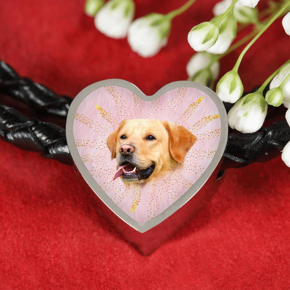 Labrador Retriever Dog Print Heart Charm Leather Woven Bracelet-Free Shipping - Deruj.com