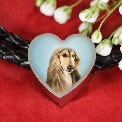 Afghan Hound Dog Print Heart Charm Leather Bracelet-Free Shipping - Deruj.com